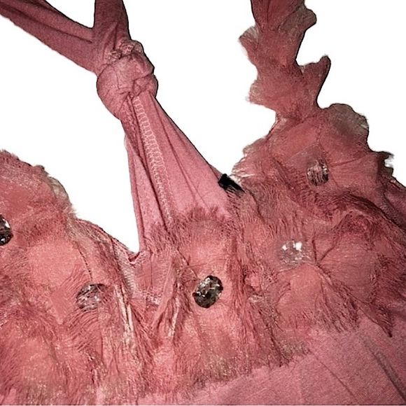 Deb Y2K Rose Pink Flower Jewels Bling Ruffles Racerback Tank Top Women’s Small - Picture 5 of 10